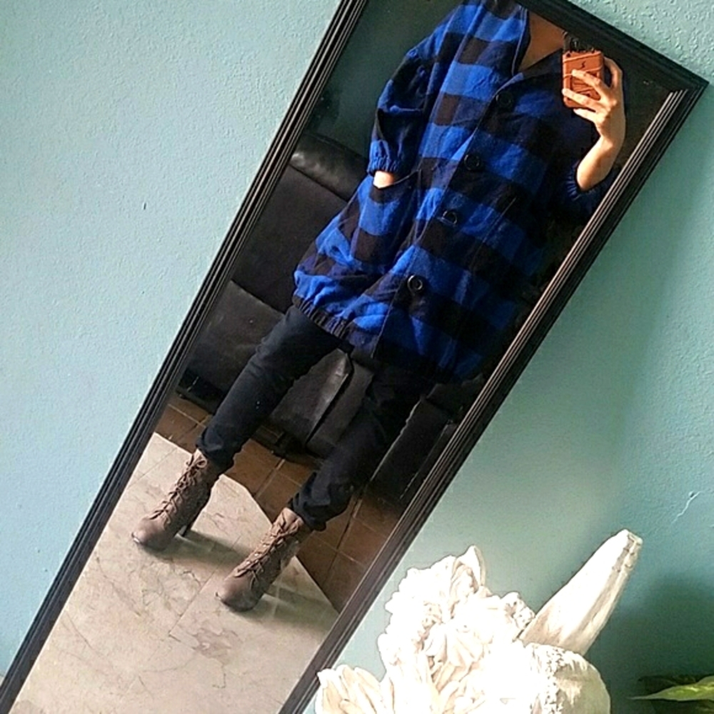 Nine west ABOVE KNEE oversized checkered coat